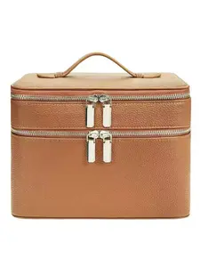 PU Leather Travel Makeup Bag, Cosmetic Storage Bag, Large Capacity Dual Layer Cosmetic Organizer, Detachable Dividers, Ideal for Cosmetics and Travel, Makeup Pouch