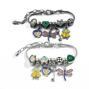 Anime Coraline the Secret Door Bracelet Pendant Coraline Enamel Pendant Cosplay Gift For Men Women Backpack Jewelry Accessories with Dragonfly Key Charm