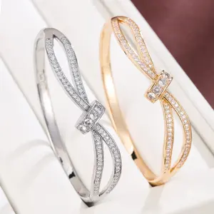 Luxury Intertwined Ribbon Knot Bangle Bracelet for Women, Elegant Polished Sparkle Hinged Cuff Bangle, Premium Statement Bracelet, Trendy 2026 Aesthetic Bridal Formal Jewelry, Timeless Anniversary Birthday Gift for Her