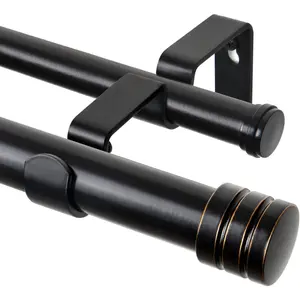 1 Inch Double Curtain Rods for Windows 66 to 120 Inches, Heavy Duty Decorative Drapery Rod 32 to 144 Inches with Classic Cap Finial, Black