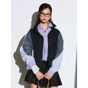 URBAN REVIVO Spring New Women's Urban Sporty Color Block Patchwork Oversized Coat UYU160014 Yellow Tops Purple Medium