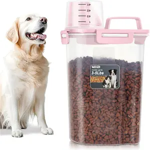 Dog Cat Food Storage Container 3-5lb Airtight Pet Food Container with Large Spout & Cup BPA-Free Plastic Food Dispenser for Pet Food Bird Seed Rice Flour Pink 3L 1pack
