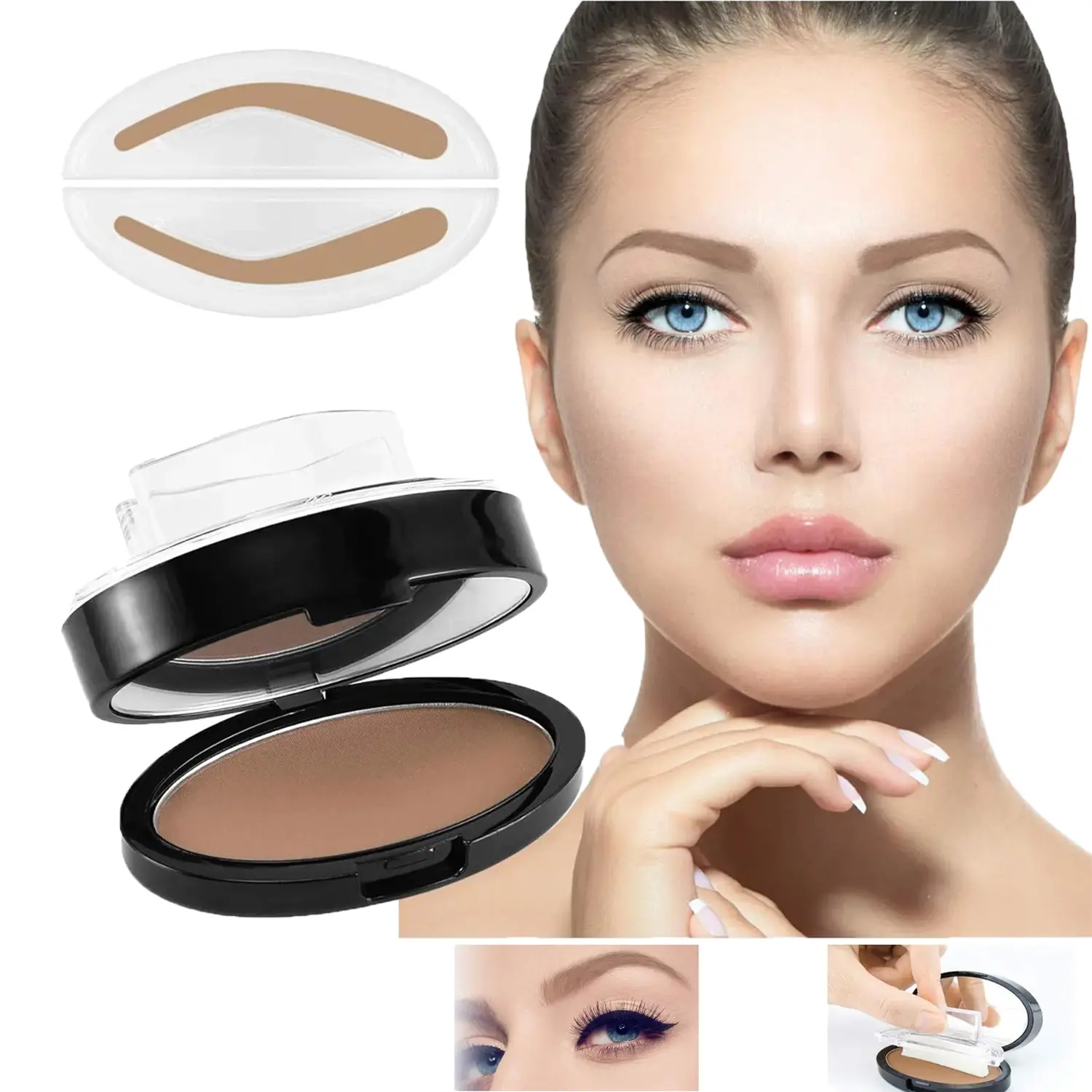 Waterproof Seal Eyebrow Stamp Powder Cosmetic Kit, 3 Seconds Fast Stamp-On Eyebrow Makeup, Safe Natural Long-Lasting Coloring Brow Kit, Easy Portable Beauty Tools for Makeup Beginners
