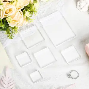 6 Pcs Acrylic Blocks Wedding Flat Lay Props Acrylic Styling Photography Clear Stamp Display Block Set for Scrapbooking Crafts(Square)