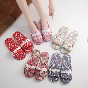 Two-layer fabric-soled wooden floor slippers, soft-soled couple's slippers, women's summer indoor silent home shoes