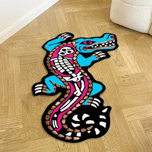 Trendy Crocodile Creative Carpet, Hip Hop Fashion Soft Plush Abstract Geometric Pattern Fluffy Rug, Luxury Living Room Decor, Modern Bedroom Mat, Fluffy Area Rug