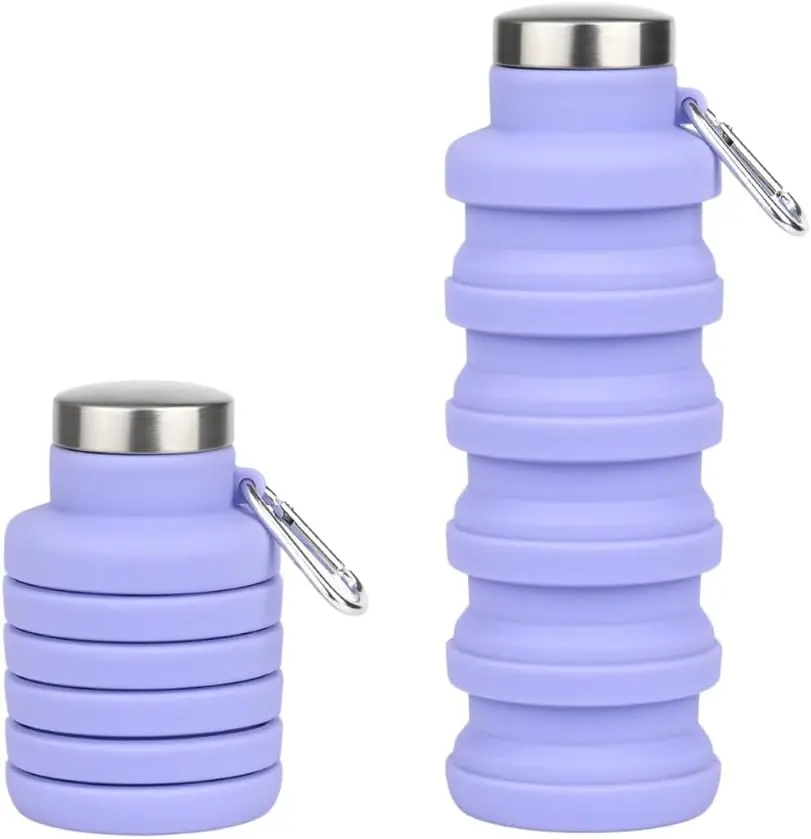 Portable Collapsible Water Bottle - Lightweight Silicone Bottle 500ml, BPA-Free, Leak-Proof and Foldable for Gym, Travel, Hiking, Camping, and Everyday Use (Violet)