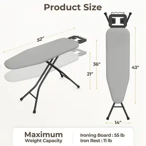 Foldable Ironing Board, Heavy Duty Iron Board with 9 Adjustable Heights, 4 Layer Cover and Safety Iron Rest, 52X14 Compact and Space Saver Iron Board for Home Laundry Room Use