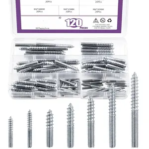 120 count 7 Sizes M4 M6 Zinc Hanger  Assortment Kit, Double Headed , Self-Tapping Screw Hanger , Dowel Screw  Threaded Rods Bolt Furniture Screws for  Furniture Joint