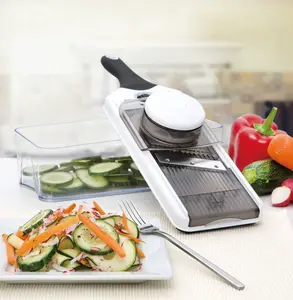 4-in-1 Mandoline Vegetable Slicer - Adjustable Kitchen Food Cutter with Storage Container for Salad, Cucumber Prep