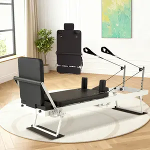 Foldable Pilates Reformer Machine with Jump Board, Adjustable Resistance Springs and Cords for Home Gym Workouts, All Levels
