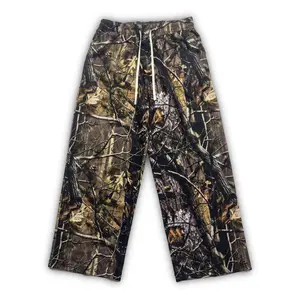 Tree Branch & Leaf Camouflage Print Sweat Casual Cute Comfy Chic Trend Viral Camo Drawstring Waist Pants For Boys & Girls, Streetwear & Unisex Style Y2K Fashion Loose Fit Straight Leg Trousers, All Seasons Bottoms For Daily Wear