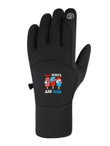 Red White & Blue Party Vibes Text Warm waterproof riding gloves durable cold resistant for long ride and outdoor sports