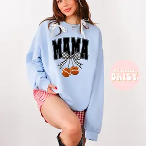 Mama football cherries and checkered bow, football mom, sport mom shirt/sweatshirt