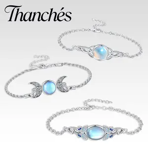 Thanches Hecate Witch Moon Bracelet S925 Sterling SIlver Birthstone Spiritual Jewelry Triple Moon Goddess Mystery Protection Amulet for Women Girl Daily Decor
