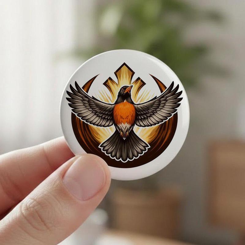 Michgan Bird Logo Button Pin – Colorful Star Graphic Badge for Jackets & Bags