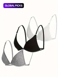 Women's Plain Wireless Triangle Everyday Bra, Adjustable Strap Backless Elegant Bralette, Soft Comfortable Lingerie Top for All Seasons