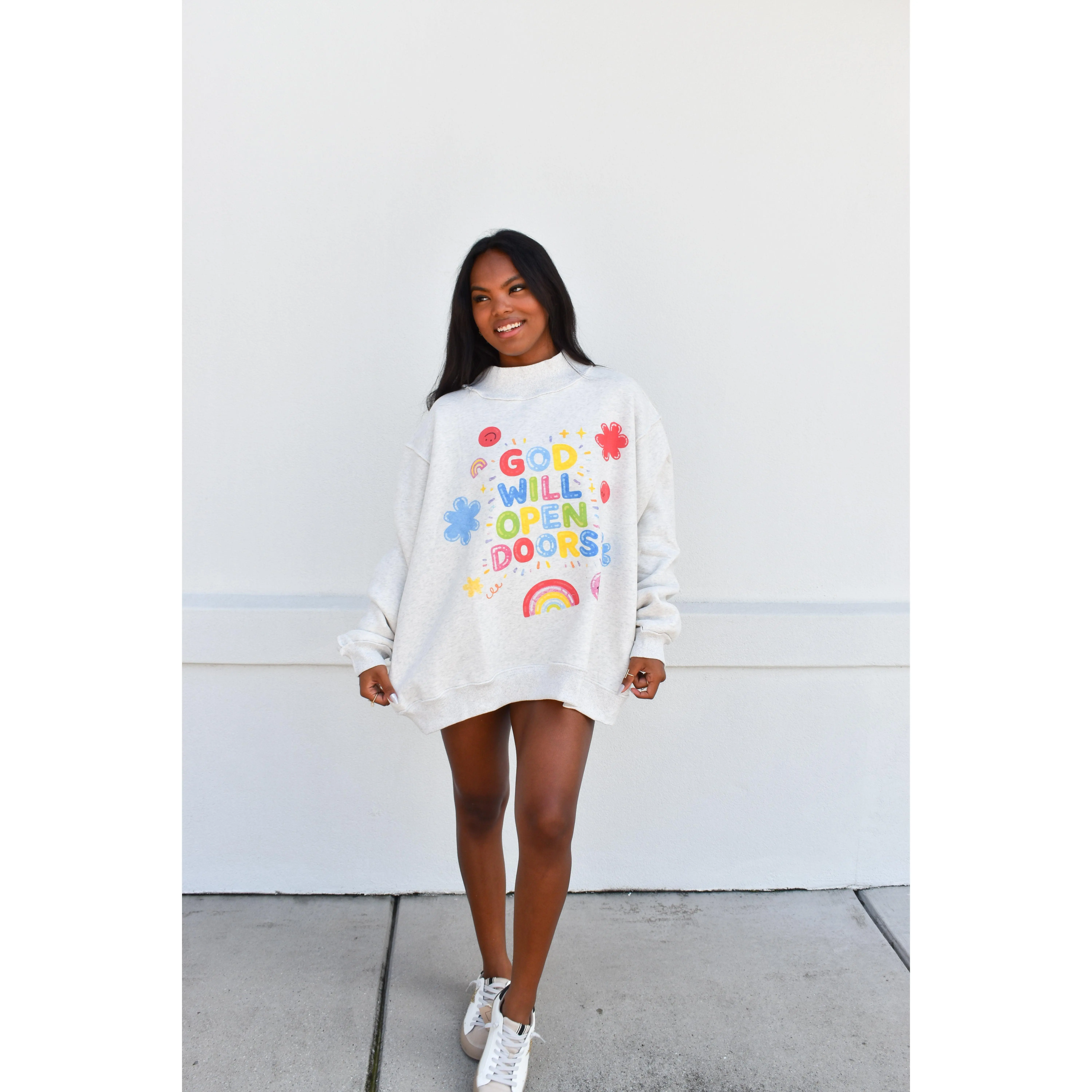 'OPEN DOORS' GRAPHIC Reversible Mockneck