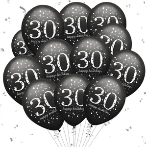 18pcs 30th Birthday Balloons, 12inch black Happy 30th Birthday Party Decoration, for Turning Thirty Theme Birthday Party Supplie, Unisex 30th birthday Men and Womens 30yo, anniversary party decoration