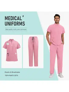 Men's Doctor Hand Brush Set New Style Stand Collar Short Sleeve Scrubs Set Skin Management Nurse Work Uniform