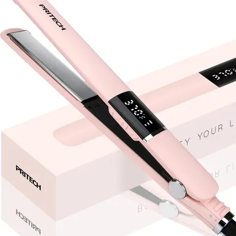 PRITECH Unisex 2 In 1 Multifunctional Hair Straightener Flat Iron - 1 in Plate, Adjustable Temp (290°F-450°F), Anti-Frizz, Dual Voltage, Plug-Powered Smoothing Tool for Worldwide Use (Pink)