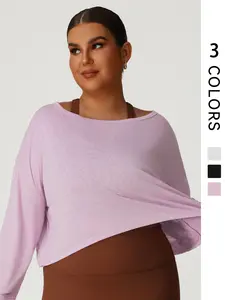 1 PCS Plus Size Women's Solid Color Round Neck Backless Sporty Long-sleeved T-shirt,  Loose Comfortable Breathable Sporty Long-sleeved Blouse, Backless Sports Tee