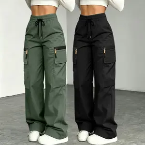 Women’s 2-pack lightweight cargo casual loose pants — women’s apparel featuring a multi-pocket design and decorative zipper (no back pockets), made from new fabric weighing 130 g, suitable for various everyday casual outfits (plus sizes available).