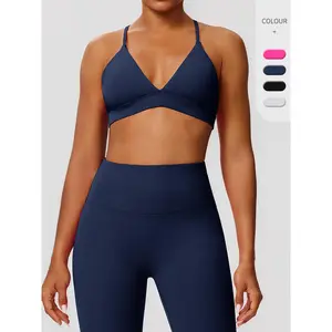 Seamless Naked Feel Women's Sports Bra Shockproof Quick Dry Criss Cross Back High Support Yoga Gym Workout Top for Fitness Running Daily Match Leggings Athletic Shorts