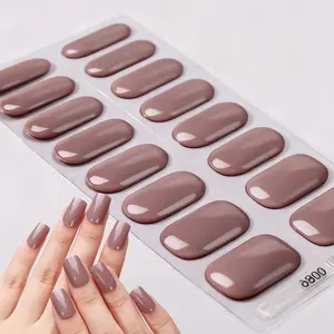 16 Tips Semi Cure Gel Nail Wraps, Dusty Rose Brown Nail Art Stickers, Self-Adhesive Full Wrap Nail Art Set, Requiring UV Curing, Easy To Apply And Remove, For Women And Girls Daily Party, Nail Accessories