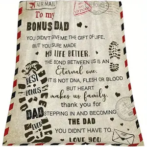 Bonus Dad Flannel Blanket - Heartfelt Stepdad Gift for Birthdays and Father's Day, Double-Sided Throw with Inspirational Message