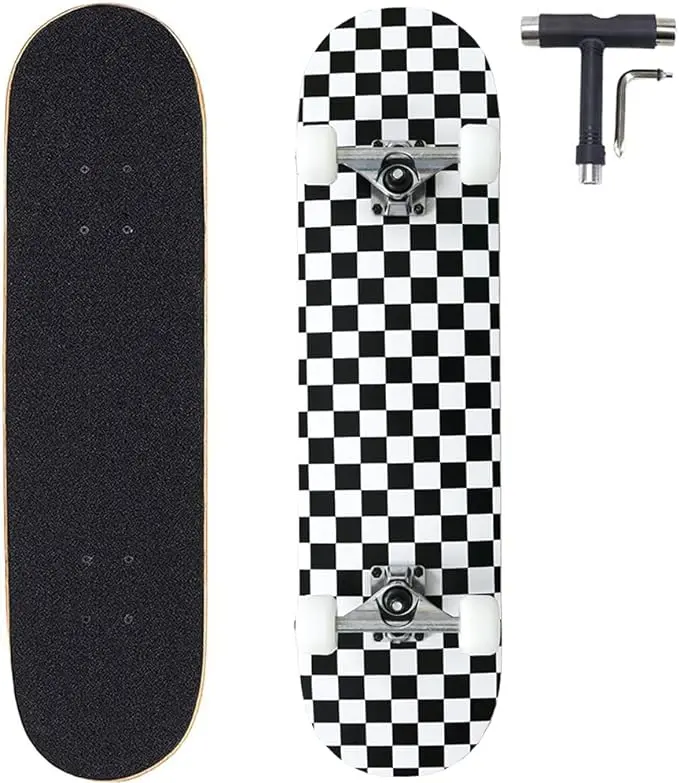 31x8 Inch Skateboard Complete for Beginners,7 Layer Maple Wood Double Kick Concave Skate Boards, Tricks Skateboards for Youths,Beginners,Girls,Boys,Kids,Teens,Adults