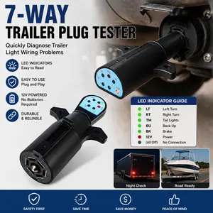 7 Pin Trailer Plug Tester with LED – 7 Way Trailer Light Tester for Truck RV Wiring & Socket Circuit Diagnosis