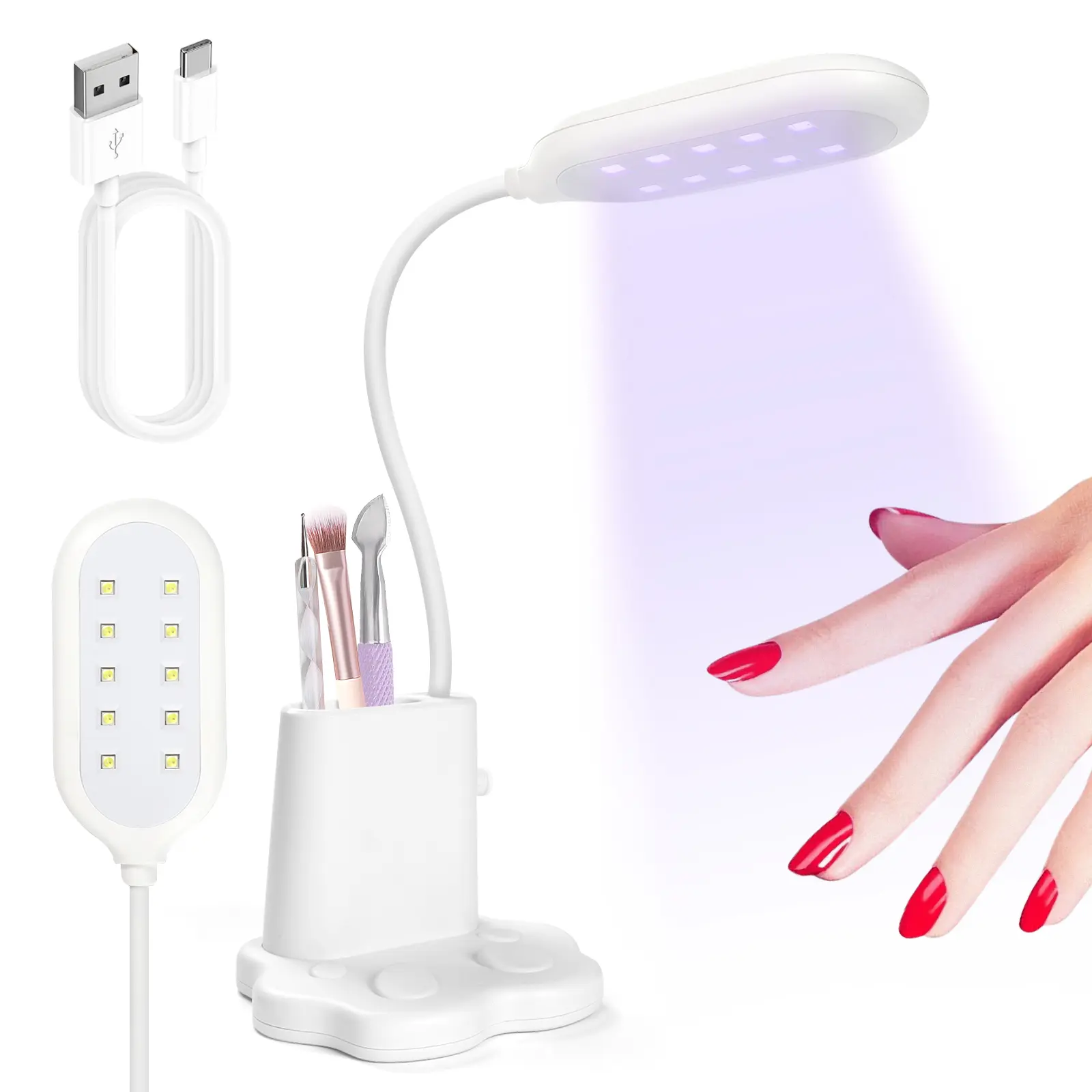 Saviland U V Light for Nails: 30W U V LED Nail Lamp 360° Rotatable Hands-Free LED Lamp 2-in-1 Nail Dryer with Nail Brush Holder Nail Art Curing Lamp for Nail Salon Manicure Home DIY, White Nail Care Nail Polish Cutics Cutics