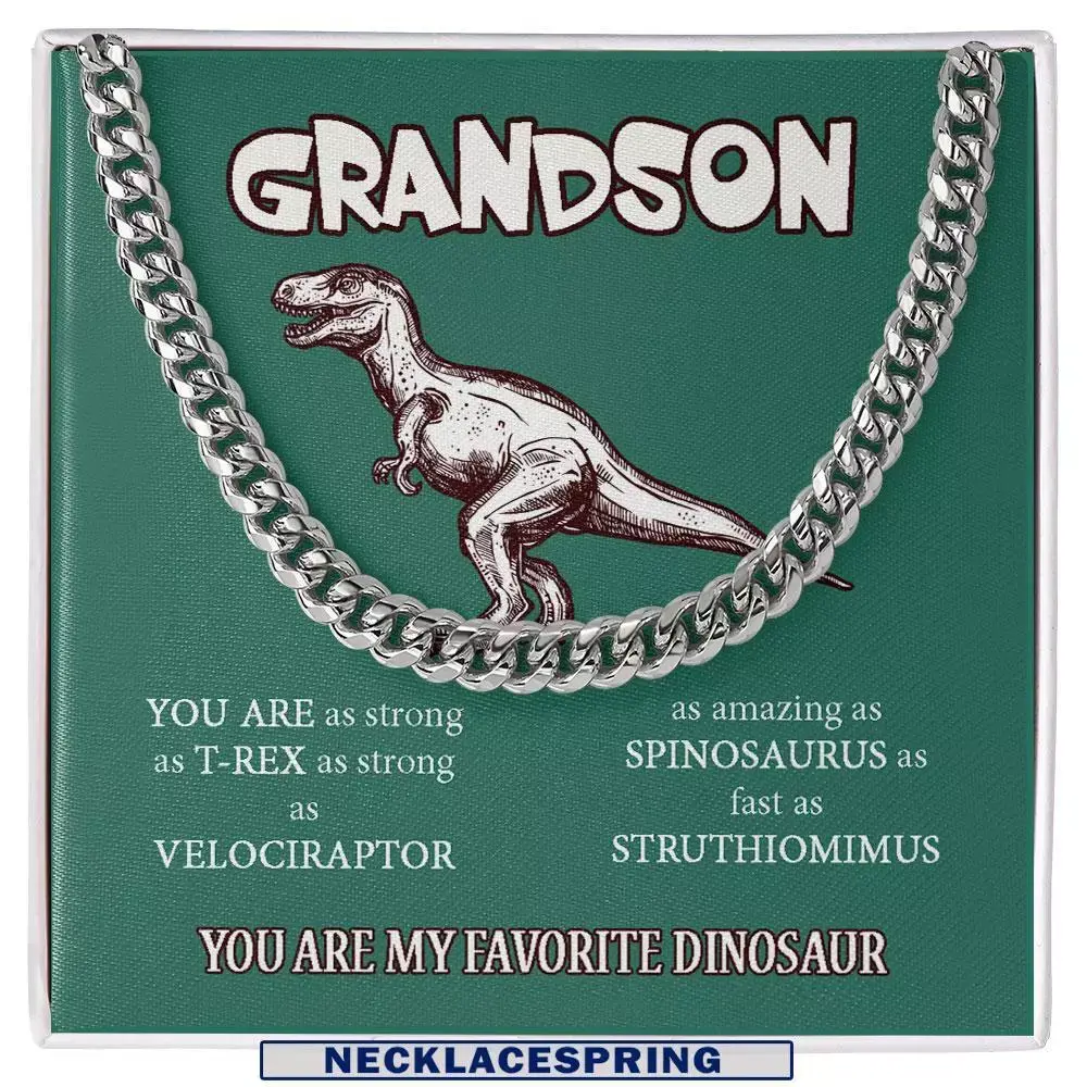 Grandson Necklace, To My Grandson "Dinosaur" Necklace Gift, Cuban Necklace Adjustable Length Spinosaurus