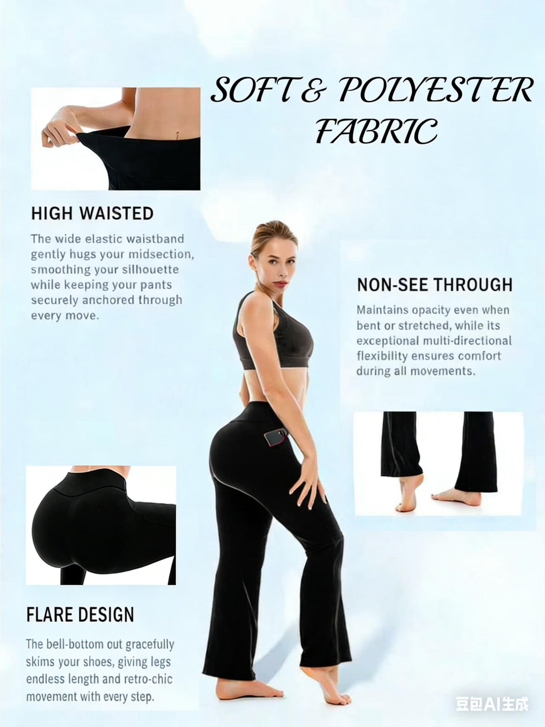 3pcs Set - Plus Size High-Waisted Flared Pants with Diagonal Pockets - Comfortable And Stretchy - New Autumn Style ,New Wide-leg Pants For Women In All Seasons, Casual Hip-lifting High-waist Stretch Pants, Loose Flared Pants Suitable For And Aerobics