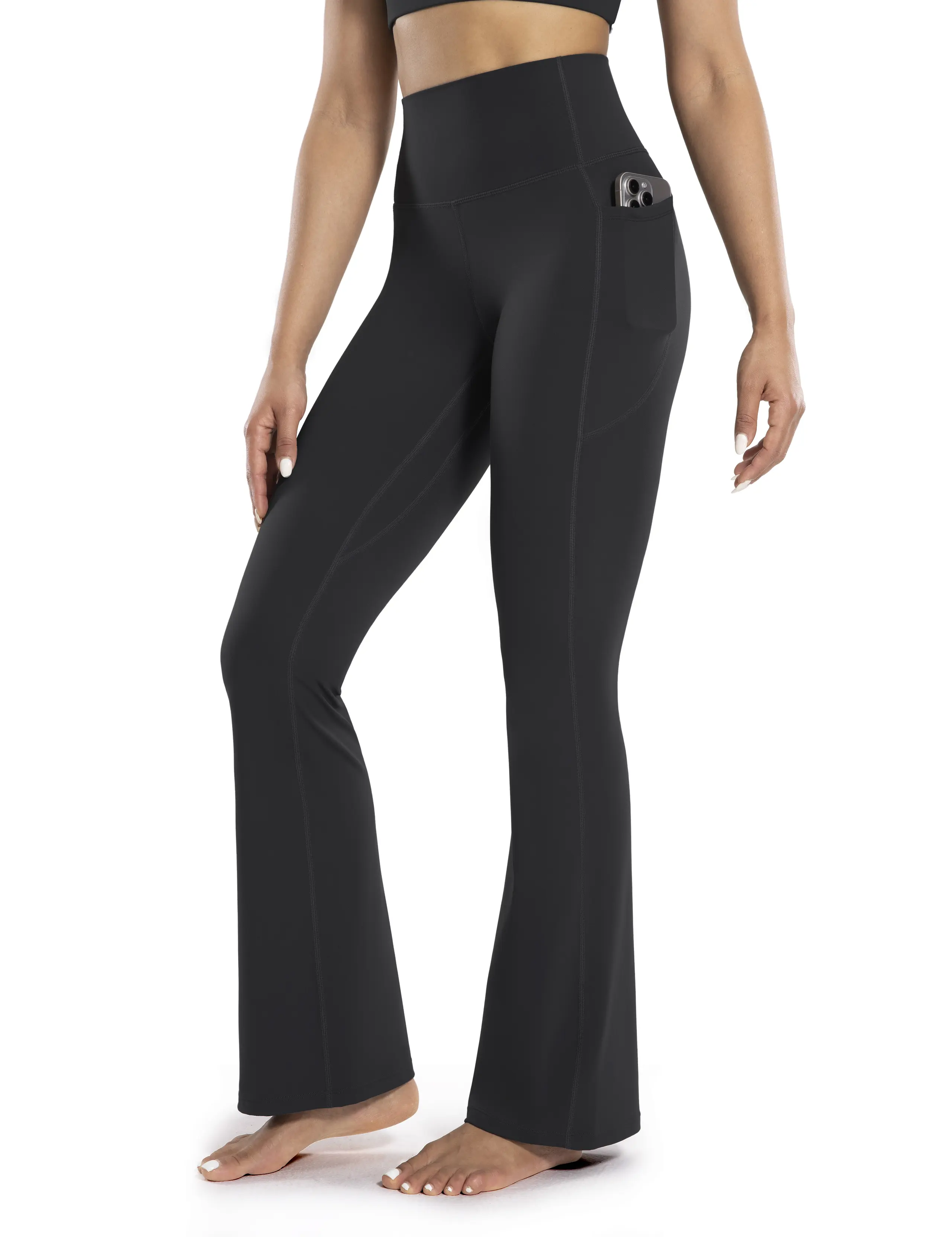 ENERBLOOM Women's Workout Flare Yoga Pants with Pockets High Waisted Bootcut Leggings Tummy Control 30''