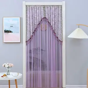 INS Style Embroidered Nordic Beaded Sheer Curtain No-Punch Door Curtain Gold Thread Embroidery Atmosphere Half Arch Curtain Lace 1.2m*2m Home Decor