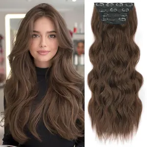 Clip in Hair Extensions for Women - 4 Pcs Thick Double Weft Long Wavy Soft Synthetic Blends Well Hair Extension 20 inch instant length