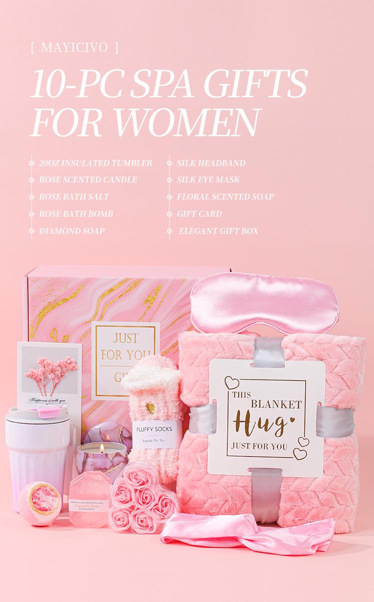 Christmas Thanksgiving Birthday Gifts for Women, Self Care Gifts, Get Well Soon Gifts, Relaxing Spa Gifts, Care Package, Unique Anniversary Gift Basket with Flannel Blanket for Mother, Wife, Best Friend, Sister,Her