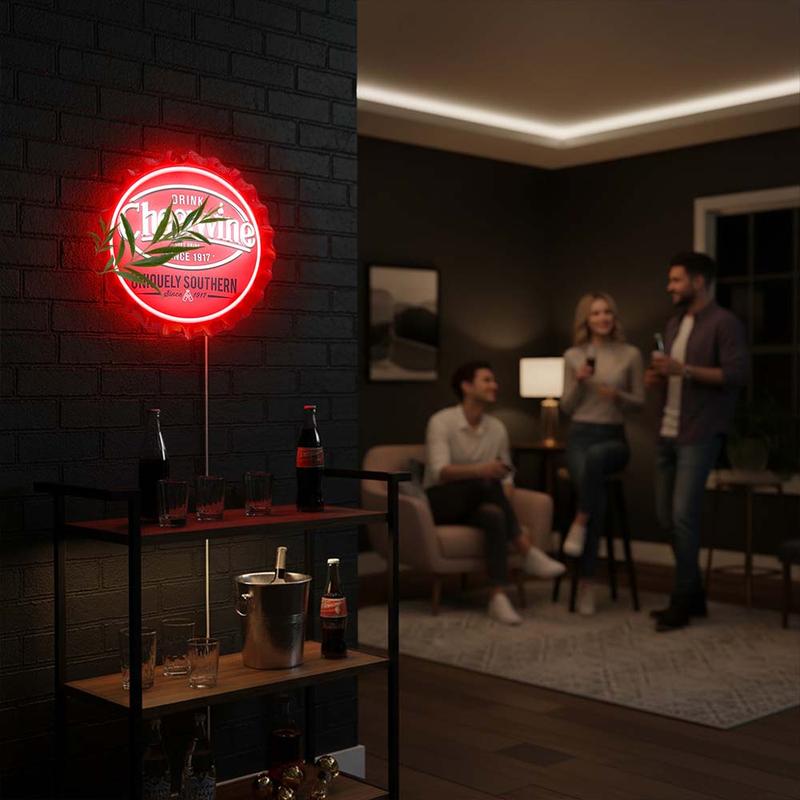 Retro Cherry Bottle Cap Neon Sign USB Powered LED Wall Decor for Home Bar Garage Man Cave Game Room Aesthetic Bedroom Night Light Party Supplies Gift