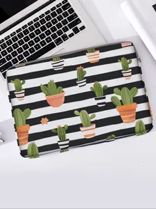 Cactus Pattern Printed Notebook Bag, Soft Laptop Sleeve, Fits Notebooks, Tablets, Zippered Storage Pouch, Casual Style, All Seasons
