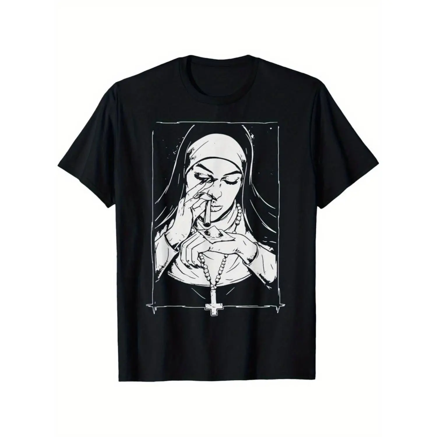 Summer t Shirts Funny Unholy Drug Nun Costume Essential Costume T-Shirt for Men Women Couple, Casual Crew Neck Short Sleeve Tee, Breathable Cotton Fabric