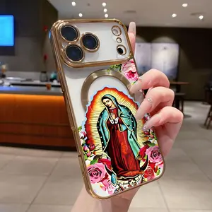 Virgin Mary floral pattern phone case, shockproof, drop-proof, fingerprint-resistant, compatible with iPhone 17/16/15/14/13/12/11 ProMX, durable TPU material protective case.