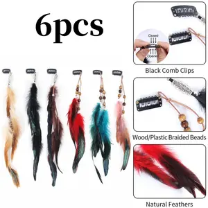 6 Pack Retro Ethnic Style Feather Hair Clip Tassel Headband Handmade Feather Hair Clip Accessory Beauty & Personal Care