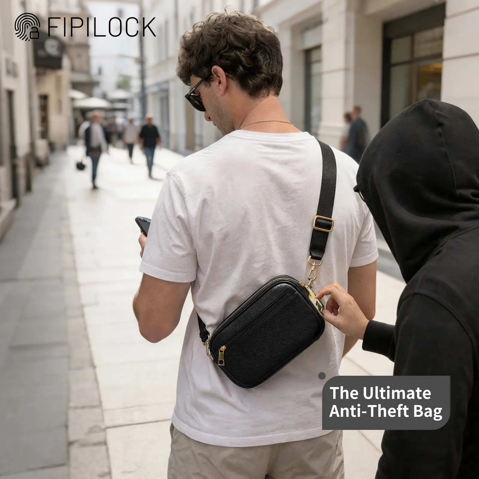 Smart Fingerprint Lock Crossbody Waist Bag, Anti-Theft Secure Design, Light & Comfortable for Daily Wear, Premium PU Leather, Perfect for Travel, Shopping & Night Out