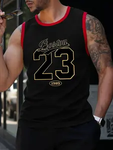 Men's Letter & Number Print Basketball Jersey, Regular Fit Casual Sleeveless Vests for Summer, Men's Clothes for Training, Personalized Jersey, Gym Apparel, Gym Workout Tops, Sportswear Top, Classic Throwback Jersey