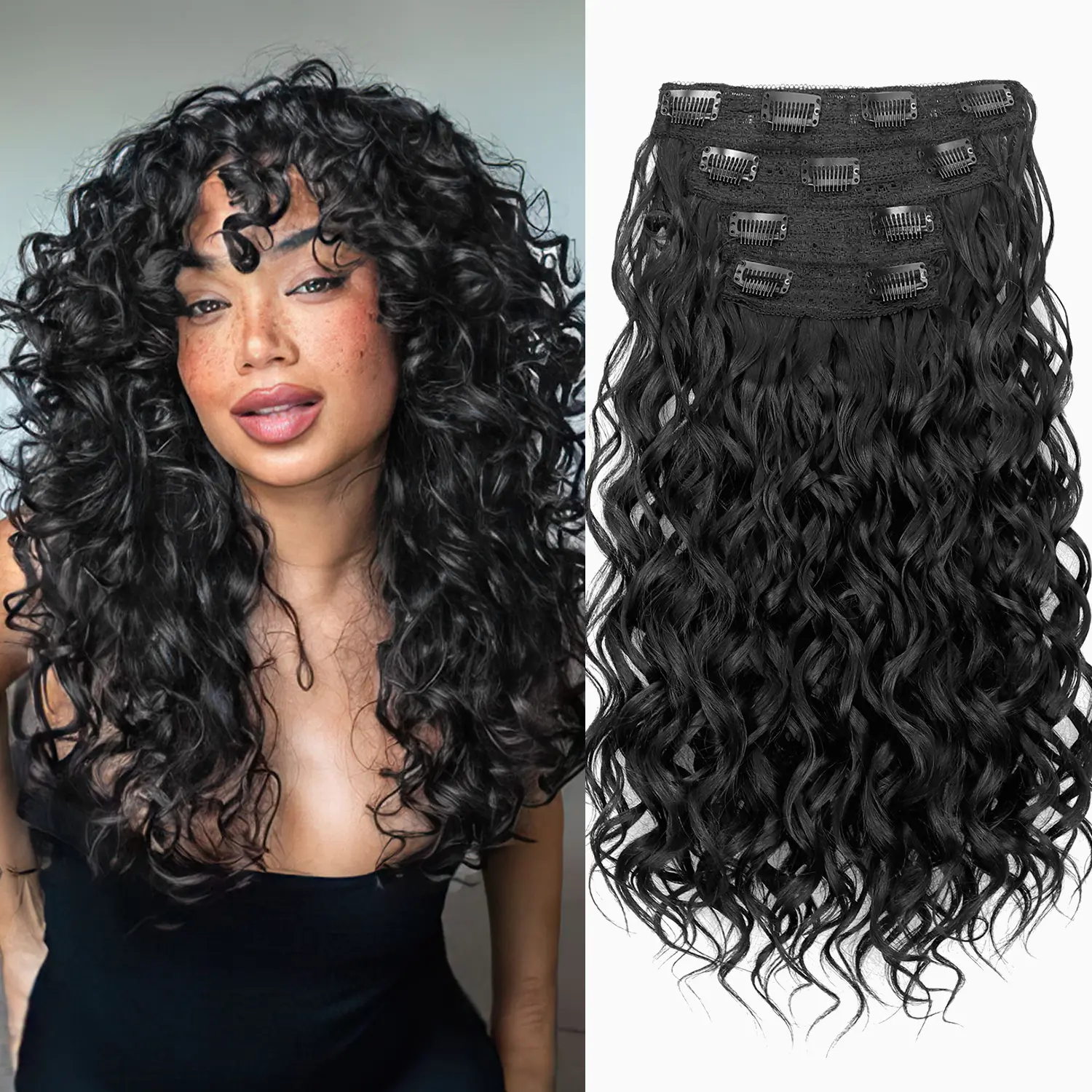 Clip in Hair Extensions, 4Pcs 16inch Curly Hair Extensions Short Soft Natural Hairpiece Lace Weft Curly Wave Clip Ins Extensions Invisible for Women High Stretching Comfortable No Damage Ponytail Hairstyle ,Ginger Copper Red