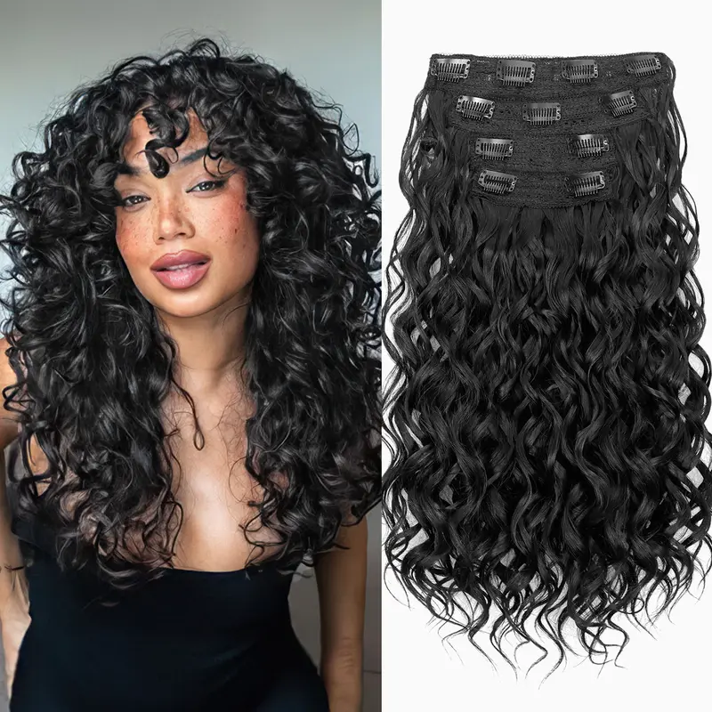 Women's Synthetic Clip-In Hair Extensions - 4Pcs 16in Curly Lace Weft, Invisible High-Stretching No-Damage Comfortable, Ginger Copper Red Shabby Chic, for Ponytail Hairstyles, Fits All Hair Types, Synthetic Soft Hairpieces