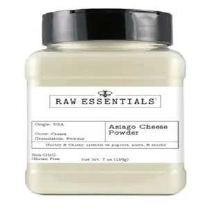 Raw Essentials White Asiago Cheese Powder - Irresistible Creaminess and Umami Depth for Pasta, Pizza, Snacks, and More - Savory & Cheesy - 7 Ounce Bottle