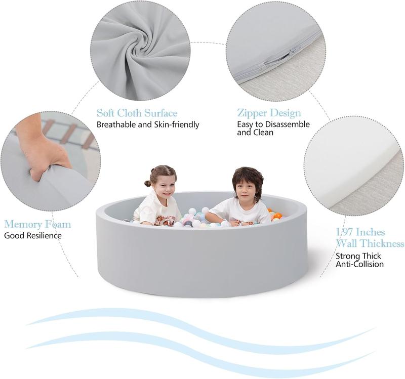 Foam Ball Pit Soft Round Kiddie Baby Playpen 35.4"x11.8" for Toddlers with Soft Foam and Safe Design Compact Portable Easy to Clean Vacuum-sealed Pink